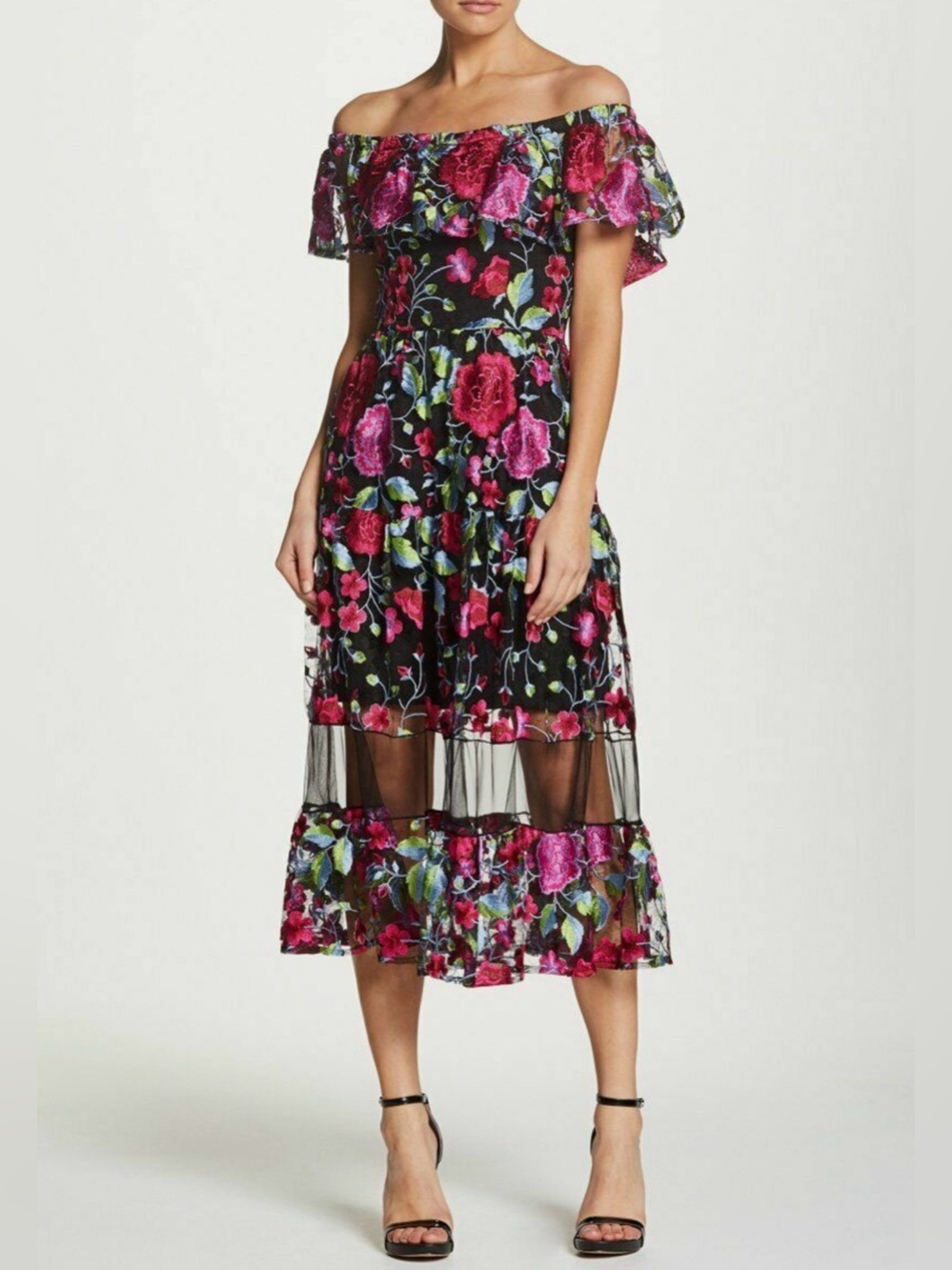 DRESS the POPULATION Embroidered Lace Gabriella Off Shoulder Dress floral XS